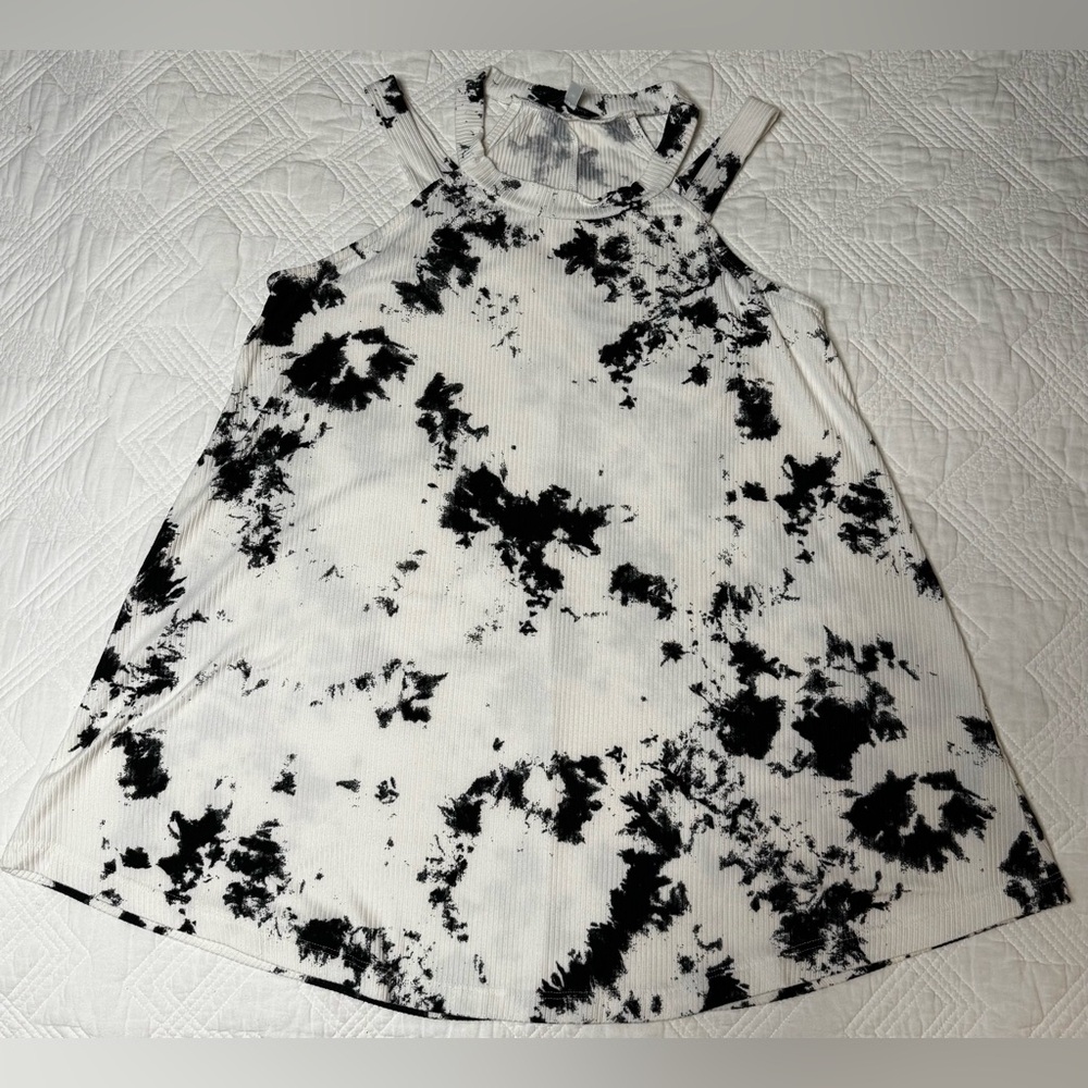 White Birch Black and White Tie Dye A-Line Double Strap Boho Tank Top Medium